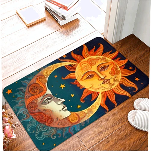 SHIRMDIY Sun Moon Stars Entrance Welcome Door Mat, Soft Kitchen Rugs Indoor Floor Doormat Funny Hippie Washable Home Carpet Decor 23.6x15.7 in