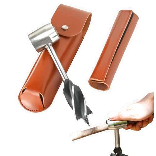 NVAAV Bushcraft Hand Auger Wrench Settlers Tool - Scotch Eye Auger Drill for Survival & Camping Essentials Gear, Multifunction Manual Wood Hole Maker with Leather Case & Carabiner