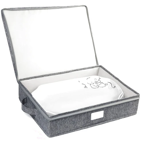LotFancy Platter Storage Case, Hard Shell, China Storage Container for Moving, 17x13x3.5 in, 5 Felt Dividers Included