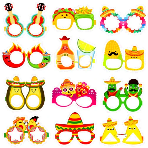 Runloon 12Pcs Mexican Fiesta Party Glasses Funny Cactus Chili Sombrero Cinco de Mayo Party Glasses for Mexican Party Decor