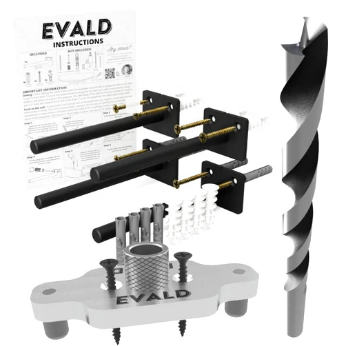 EVALD Original Floating Shelf Bracket with Jig and Drill Bit Bundle | 6-Inch Floating Mantel Bracket with Screws and Anchors for Home Improvement | Floating Shelf Drill Jig for Hidden Shelf Brackets