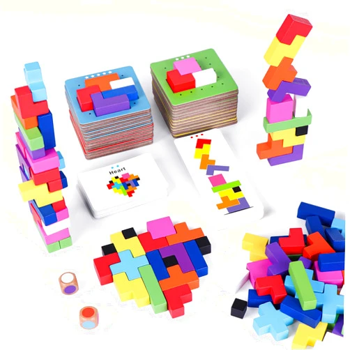 QianShouYan Wooden Block Puzzle Game Fast-Paced Family Board Games Challenging Stacking Building Block Game 1 to 6 Players Color Block Puzzles Games Party Games for Ages 4+