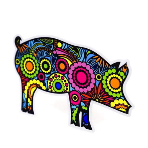 215 Decals Colorful Pig Sticker Groovy Farm Animal Hippie Flower Laptop Cup Car Vehicle Window Bumper Vinyl Decal