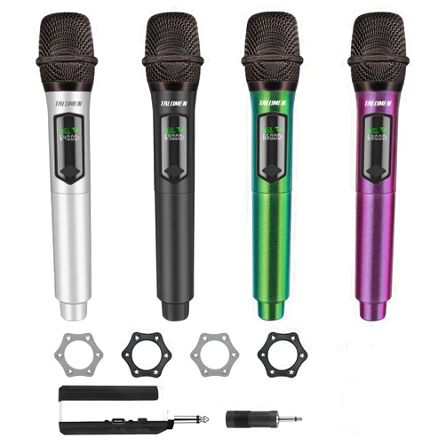 talomen Wireless Microphone Set for Singing, 2.4GHz Rechargeable Handheld Microphones System with Receiver(160 Ft), 4 Pack Cordless Dynamic Mic for Speech & Events, Karaoke Machine, Speaker, PartyBox