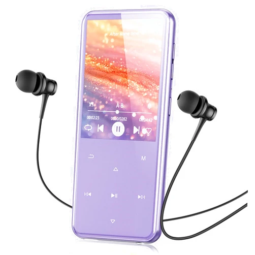 AGPTEK 64GB MP3 Player with Bluetooth, M3 2.4 inch Music Player with Speaker and FM Radio, Touch Buttons, Supports Up to 128GB(Purple)