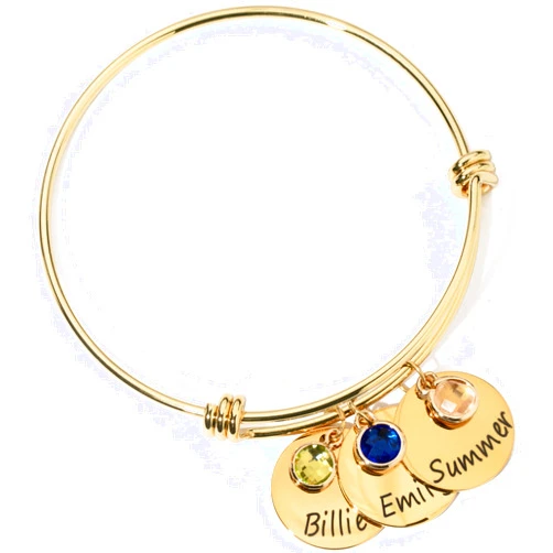 MignonandMignon Personalized Birthstone Bracelet Custom Engraved Name Charm, Friendship Jewelry for Bridesmaid, Mom Mother's Day Gift, Best Gift for Grandma, Matching Bracelets for Women – ABR-LC-BS