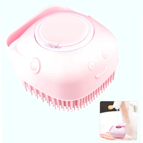 SZJHXIN Silicone Exfoliating Brushes & Body Scrubber with Soap Dispenser for Shower, Enhancer Blood Circulation&Deep Cleansing Bath Loofah for Babies, Kids, Women, Men, and Pets (Pink)