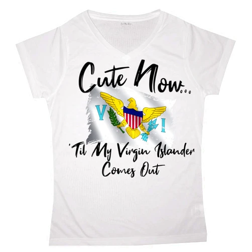 Cute Now Ladies US Virgin Islands V-Neck T-Shirt Til My Virgin Islander Comes Out Womens White Short Sleeve Shirt Flag S-XXL