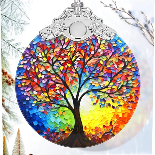 Jocidea Christmas Ornaments - Stained Glass Christmas Decor - Tree of Life Ornaments for Christmas Tree - Christmas Tree Ornament - Gifts for Family, Friends, Couple - Gifts Exchange