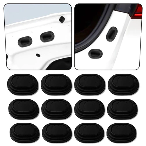 Qboonpt 16PCS Silicone Car Door Shock Absorber, Car Door Soundproof Protector with Self Adhesive, Vehicle Protection Device Seal Decorative Sticker for Car Door/Bumper/Hood/Trunk（Black）