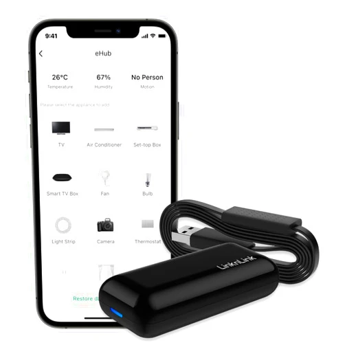 LinknLink eHub 5-in-1 Smart WiFi Universal Remote: IR and RF Control with Motion, Temperature, Humidity Sensors, 3 Years Free Data Storage Export, Works with Alexa, Google Home, Modbus, Home Assistant