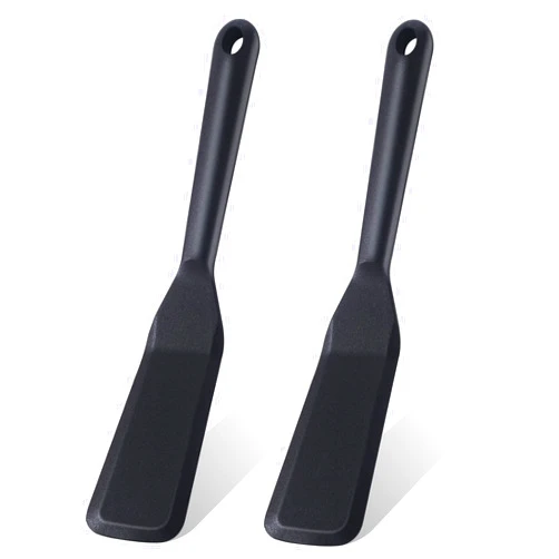 Ecerangus 2 Pack Silicone Thin Spatula,Omelet Spatula Turner,Heat Resistant Cooking Spatula, Long Crepe Spatulas for Nonstick Cookware,Pancake Spatula for Cooking Egg Cake Pizza Steak Omelet Crepes (Black)