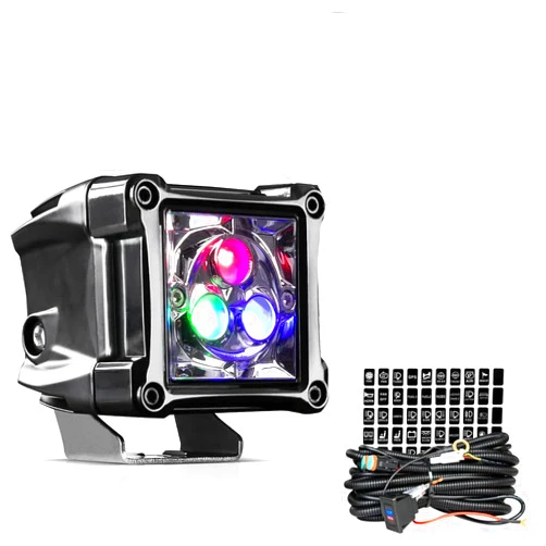 Galaxyman 2PCS 3 inch LED Pods,Galaxy Lighting, Star Projector Offroad Flood Lights with Strobe Flashing with Rocker Switch Wiring for Outdoor Camping, Party