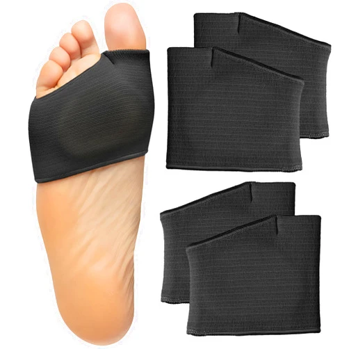 ZenToes Metatarsal Pads for Men and Women - Ball of Foot Pain Relief Cushions for Sesamoiditis, Metatarsalgia, Morton's Neuroma - 2 Pairs Fabric Sleeves with Gel Inserts (Medium, Black)