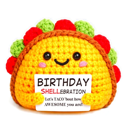 OCCdesign Mini Birthday Gifts for Women Men Emotional Cheer Up Support Handmade Crochet Taco for Coworker Friends Teachers Sister 21st, 25th, 30th,40th Birthday Gift for Him Her Happy Birthday's Party Surprise