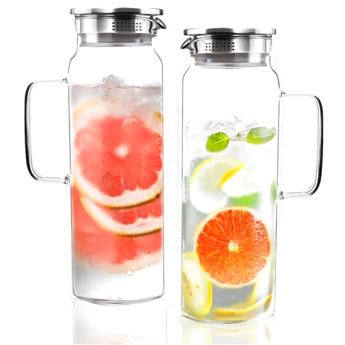 Liuruiyu Set of 2 Glass Pitcher with Lid,2 Quart (64 oz / 1.9 Liter) Leak Proof,Glass Water Jugs, BPA-Free,Microwave & Dishwasher Safe Pitcher,Sun & Iced Tea, Sangria,Cold Brew Coffee & More