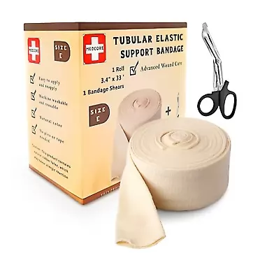 Medcore Premium Elastic Tubular Medical Bandage Size E Stockinette, 3.4 inches x 33 Feet Plus Medical Scissors Size E (3.4