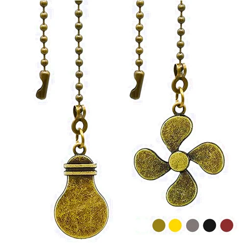 Akahttbn Ceiling Fan Chain Extender Light Pull Chain Set, 12 Inch Ornaments Extension Chains with Decorative Light Bulb and Fan Cord for Ceiling Light Lamp Fan Chain,Bronze