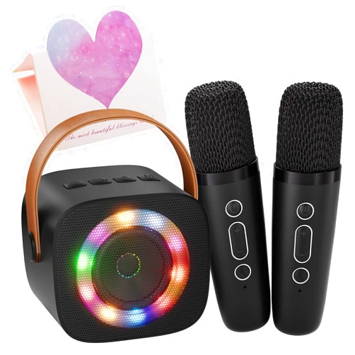 Ankuka Karaoke Machine for Kids, Portable Bluetooth Mini Karaoke Microphone Singing Speaker with 2 Wireless Mic, Long Battery Life and Stereo Sound, Christmas Birthday Gifts for Family Home Party Black