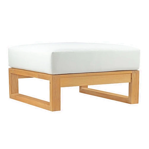 Modway Upland Teak Wood Outdoor Patio Ottoman with Cushions in Natural White