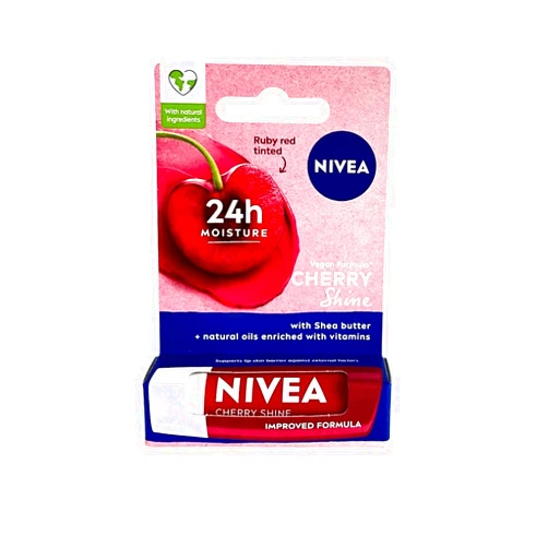 Nivea Cherry Shine Caring Lip Balm - Long Lasting Moisturisation - 4.8g