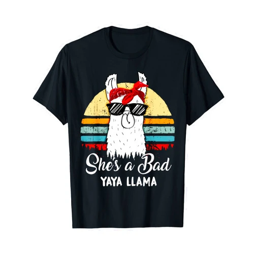 Funny Family Shirt She's a Bad Llama Mothers day Funny Shirt She's a Bad Yaya Llama TShirt Mom Mama Grandma T-Shirt