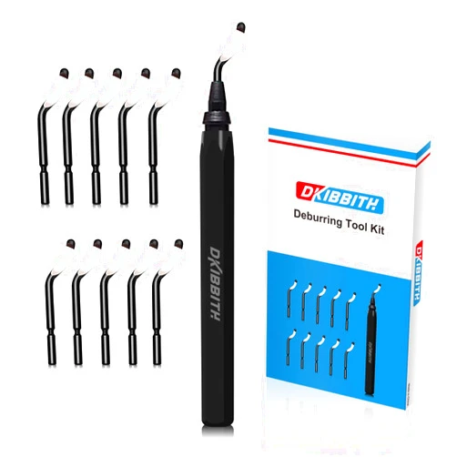 DKIBBITH Deburring Tool Set 11 Pieces of High Speed Steel Rotary Burr Removal Blades, Ideal for Deburring Tool,1 Black Handle