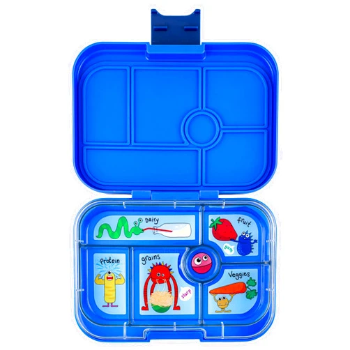 Yumbox Original Leakproof Bento Lunch box for Kids, 5 Compartments + Dip Well, Easy-Open Latch, Just Right Portions, Removable Illustrated Tray (Surf Blue Funny Monsters), Ages 3-7