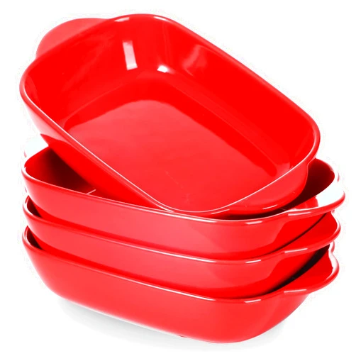 LEETOYI Ceramic Small Baking Dish 7.5-Inch Set of 4, Rectangular Bakeware with Double Handle, Baking Pans for Cooking and Cake Dinner (Red)