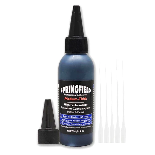 Springfield Speaker Black Rubber Toughened CA Glue - 2oz Premium Cyanoacrylate Super Glue - Medium-Thick 500 CPS Viscosity Adhesive - RC Tire Glue, Speaker Repair, Knot Filler, Woodworking, Hobby by Springfield Speaker