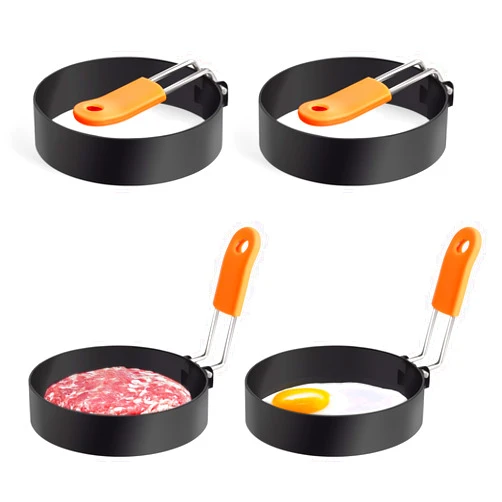 Yafeco Egg Rings,Stainless Steel Griddle Frying Egg with Silicone Handle,Nonstick Egg Cooking Rings,Omelet Ring,Pancake Ring Round Cooking Rings Molds For Breakfast (4Pcs Round 3.5'')