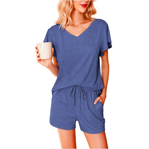Ekouaer Women's Pajamas Set Ruffle Sleeves Sleepwear V Neck Comfy 2 Piece Pjs Loungewear Set with Pockets S-XXL