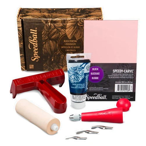 Speedball 3471 Super Value Block Printing Starter Kit – Includes Ink, Brayer, Lino Handle and Cutters, Speedy-Carve