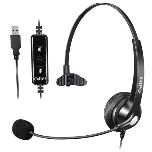 Callez USB Headset with Microphone Noise Cancelling & Audio Controls, Wideband Computer Headphones for Business UC Skype Lync Softphone Call Center Office, Clearer Voice, Super Light, Ultra Comfort