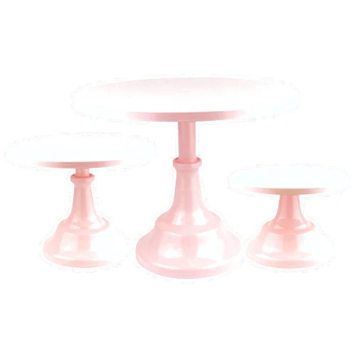 KERYNICE 3 Pcs Pink Cake Stands Set Round Metal Cupcake Display Stand Serving Platter for Dessert Table Weedings Celebration Birthday Baby Showers Anniversary Parties