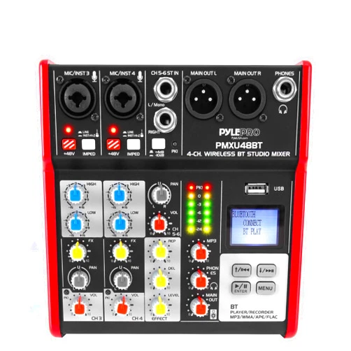 Pyle Studio Audio Sound Mixer Board - 4 Channel Bluetooth Compatible Professional Portable Digital DJ Mixing Console W/USB Mixer Audio Interface - Mixing Boards for Studio Recording