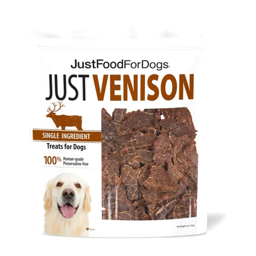 JustFoodForDogs Venison Dog Treats, Single-Ingredient Healthy Dog Treats, Made in The USA, 5 oz