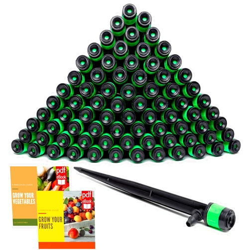 CARPATHEN 100 Drip Irrigation Emitters Vortex - Drip Irrigation Parts for Irrigation Kit - ¼ inch Irrigation Tubing Compatible - 360 deg Adjustable Fan Sprayer for Raised Garden Bed, Potted Plants