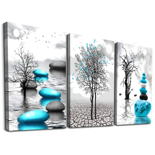 DZRWUBHS Canvas Wall Art for Living Room Wall Decor for Bedroom Bathroom Black and White Paintings Modern 3 Piece Framed Canvas Art Prints Ready to Hang Inspirational Abstract Blue Pictures Home Decorations