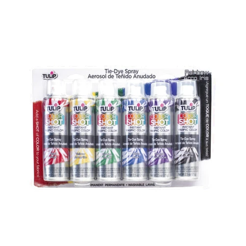 Tulip ColorShot Instant Tie Dye Fabric Spray Paint, Permanent Color Spray-On Fabric Paint Mini-Cans, 2.5 oz Rainbow 6 Pack, Red, Yellow, Green, Blue, Purple, Black