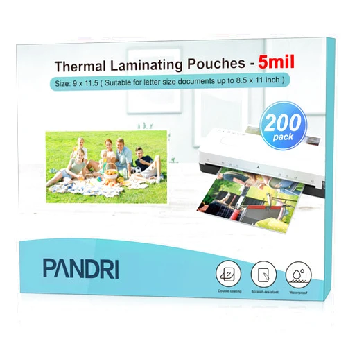 PANDRI Laminating Sheets, PANDRI 200 Pack Thermal Laminator Pouches Holds 8.5 x 11 Inch, 5 Mil Clear Laminator Paper 9 x 11.5 Inch, Letter Size