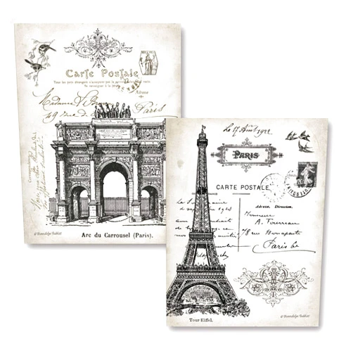 Gango Home Decor Beautiful Vintage Paris France Landmarks, Arc de Triomphe du Carrousel and Eiffel Tower; Two 11 x 14 Prints