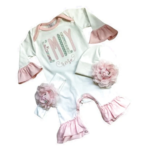 Handmade Personalized Sleeper Baby Coming Home Outfit, Personalized Neutral Naby Romper and Hat Set Custom Infant Boy Coming Home Outfit Baby Shower Gift Oatmeal Sleeper (Style 1)