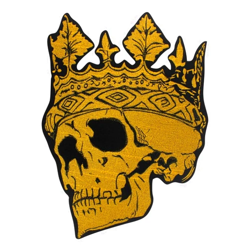 Emsourbe Gold Crown Skull Patches Embroidery Applique Fabric Patches Iron on Badges for Motorcycle Club Jacket Decorative 1piece