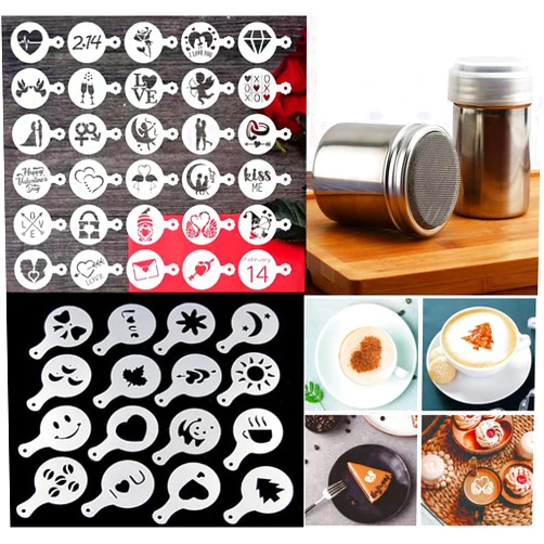 Magnoloran 46 Cookie Stencils+2 Mesh Powder Shakers, Cake Stencils Baking Templates Coffee Decoration Stencils Coffee Art Template Coffee Mold Tool for Christmas Thanksgiving Cake Coffee Cappuccino