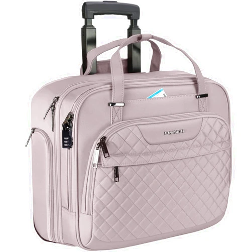 EMPSIGN Rolling Laptop Bag Women with Wheels, Rolling Briefcase for Women Fits Up to 15.6 Inch Laptop Briefcase on Wheels, Water-Repellent Overnight Rolling Computer Bag with RFID Pockets, Grey Pink