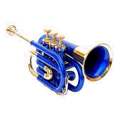 SM'SAI MUSICALS Christmas Gift Pocket Trumpet Bb Pitch Blue Colored With Free Hard Case + Mp