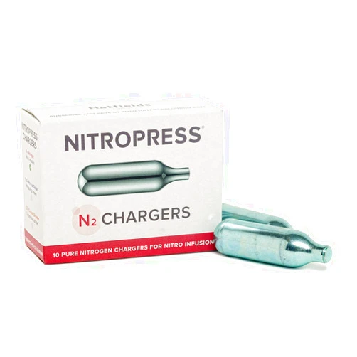 Hatfields London NitroPress Coffee Cocktail Chargers, Use with NitroPress Instant Nitrogen Diffuser for Nitro Cold Brew Coffee (10 Cartridges)