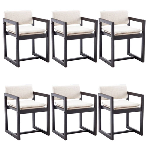 DUOMAY Mid-Century Modern Dining Chairs Set of 6, Linen Upholstered Dining Side Chairs with Low Back and Arms, Wood Frame, Beige