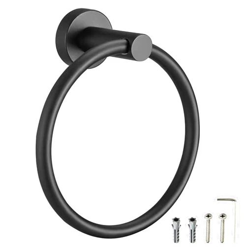 SAYONEYES Matte Black Towel Ring – Heavy Duty SUS304 Stainless Steel Rust Proof Hand Towel Holder Hanger for Bathroom, Kitchen Wall Mounted – Round Shape Towel Rack - 1 Pack